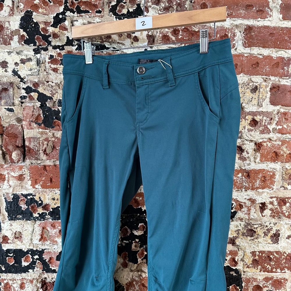 Prana Pants Womens 2 Green Stretch Mid Rise Hiking Camping Trail - Picture 2 of 16